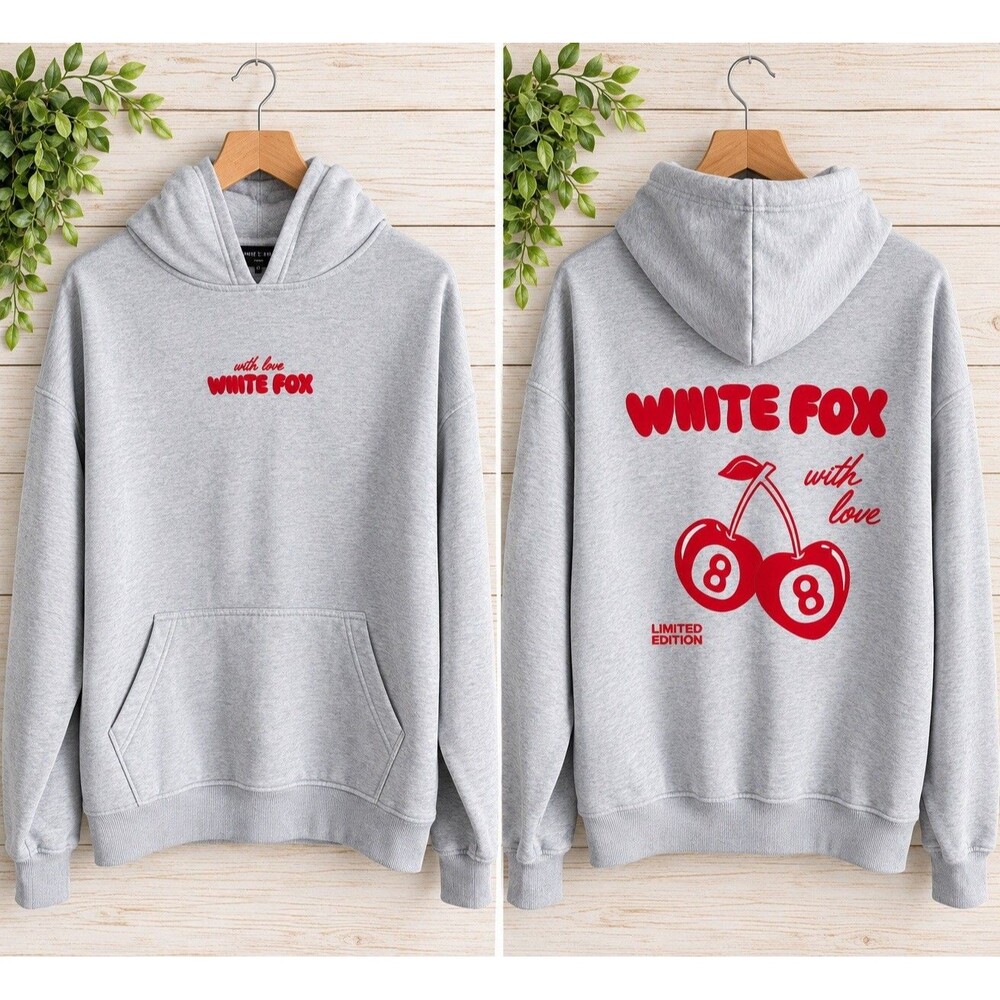 White Fox Boutique With Love Limited Edition 8 Ball Cherry Hoodie Grey L/XL